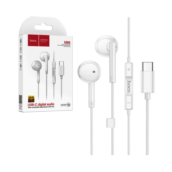 Auriculares Digitales Hoco M95 con Cable y Micrófono Tipo C Blanco